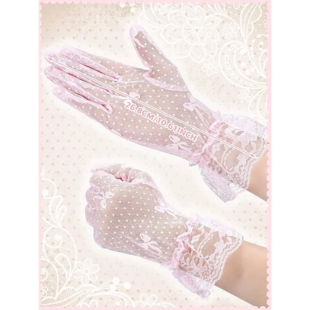 Women's Elegant Dress Up Lace Gloves Light Pink Halloween Wedding Parties Prom